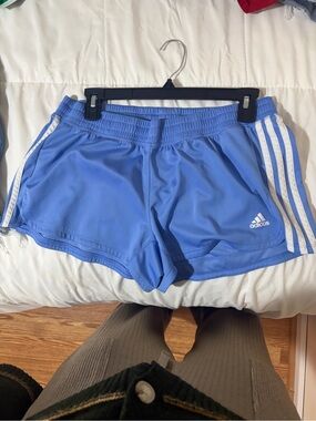 adidas Light Blue Women's Athletic Shorts with White Stripes